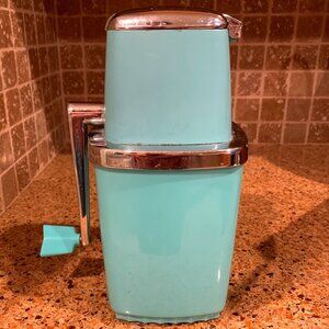 Vintage MCM Kitschy Swing-A-Way Barware Manual Turquoise Ice Crusher